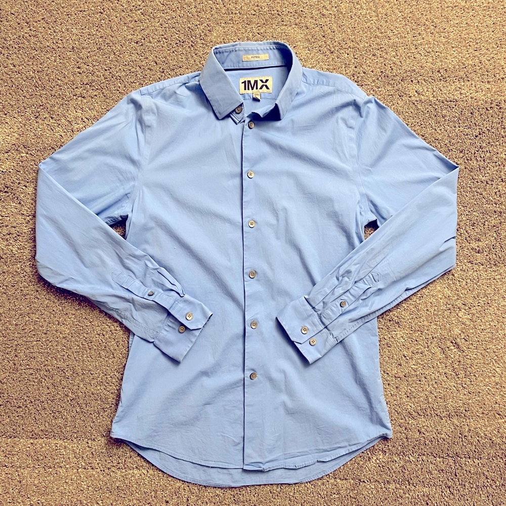 Men’s Express 1MX Fitted Blue Shirt Size Small 14-14.5